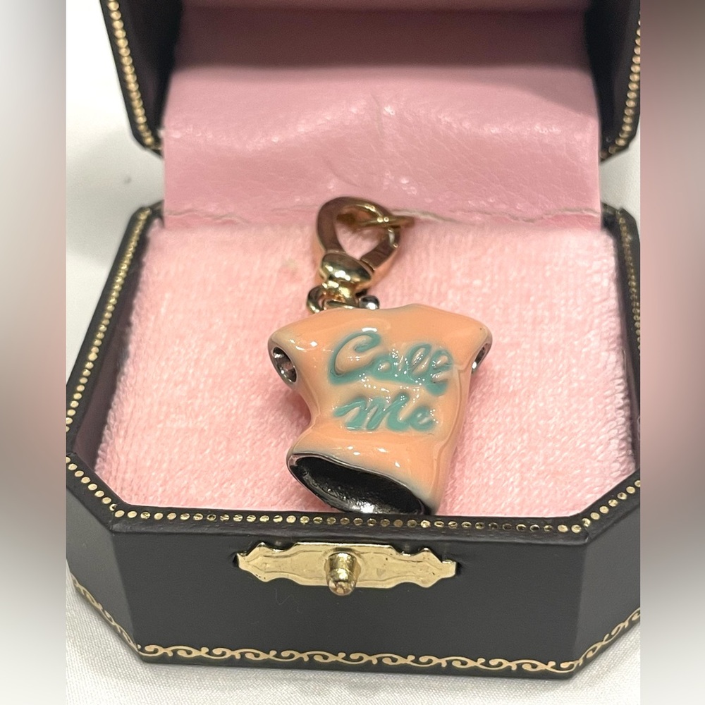 RARE CALL ME 1-800 Vintage JUICY COUTURE Pink Blue Minu Tee Shirt Gold Charm NWT